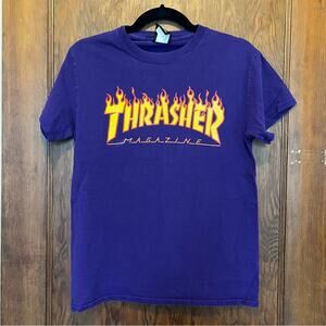 Vintage‎ Thrasher Magazine Faded Spell Out Fire Flames Skater Small FLAW